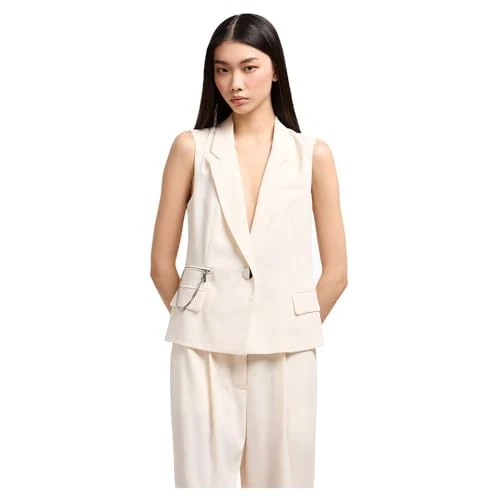 Armani Exchange Women's Arte Sella, Sustainable, Chain Detail, Regular Fit, White, 10, ISO, 20