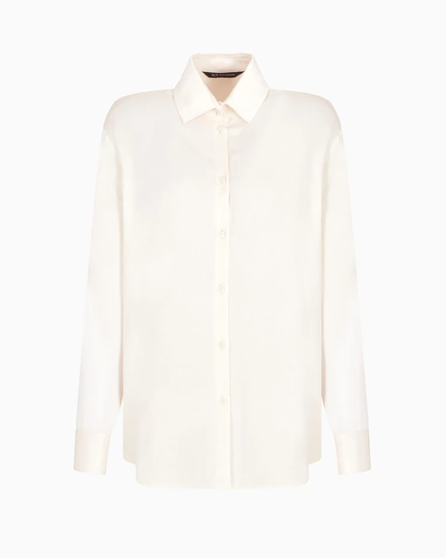 Armani Exchange Women's Arte Sella, Metal Logo Plate, Satin Effect, Regular fit, White, L, ISO, Large