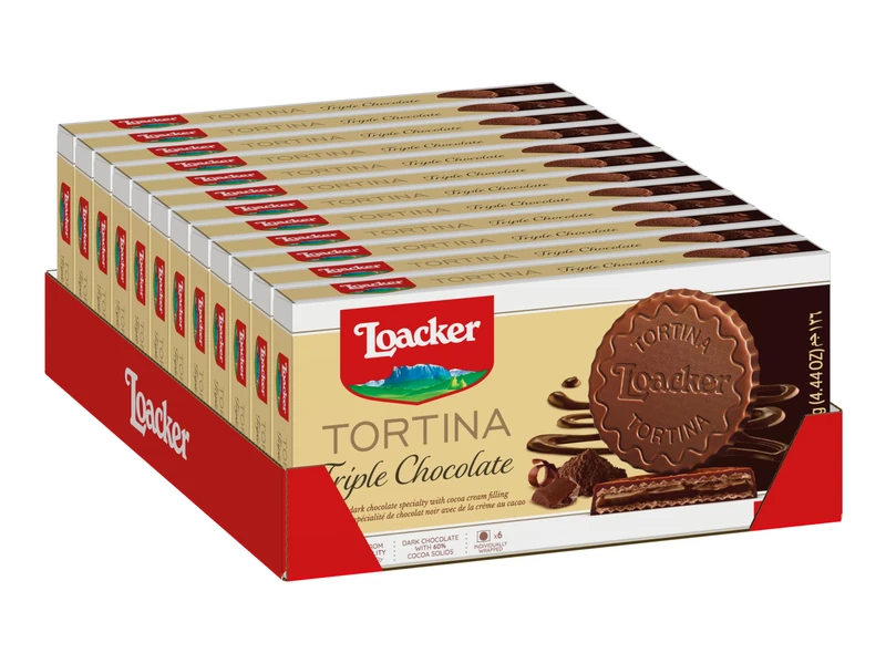 Loacker Tortina Biscuits, Dark Chocolate Hazelnut Flavour, Box of Chocolate Biscuits, Classic Italian Biscuits, All Natural Ingredients, Pack of 12 x 126 g - Image 1