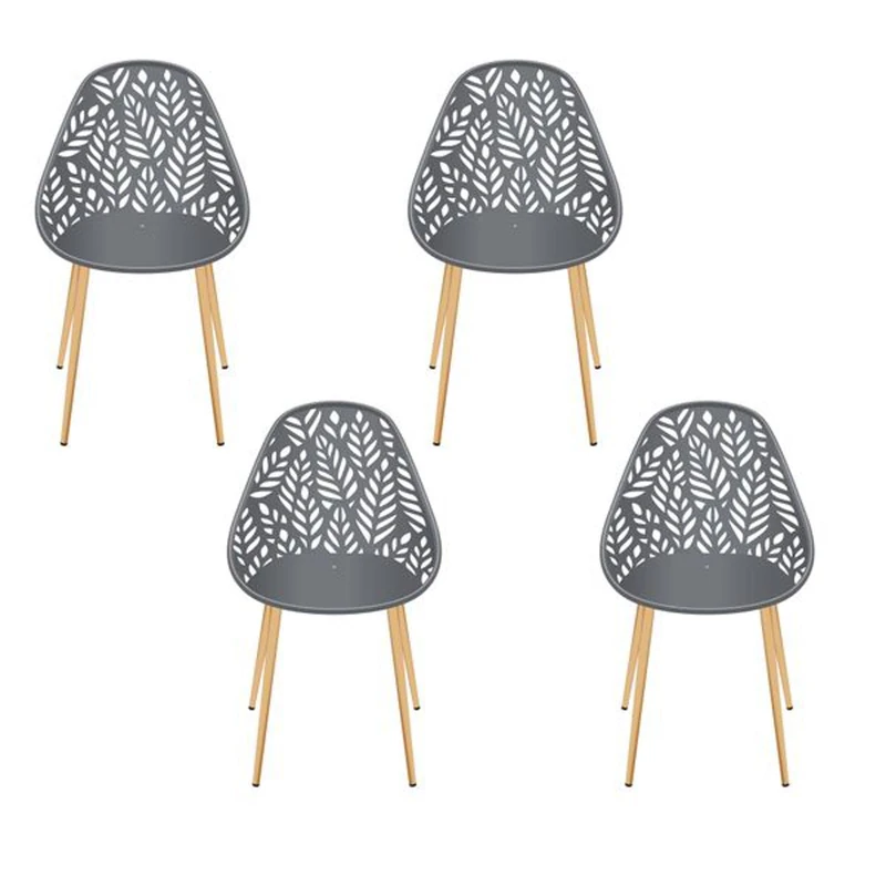 HOME DECO FACTORY, HDO0331, Set of 4 Lucena Chairs Grey, Furniture, Outdoor, 52.5 x 83.5 x 53.3 cm, Seat Height 45 cm, Lot de 4