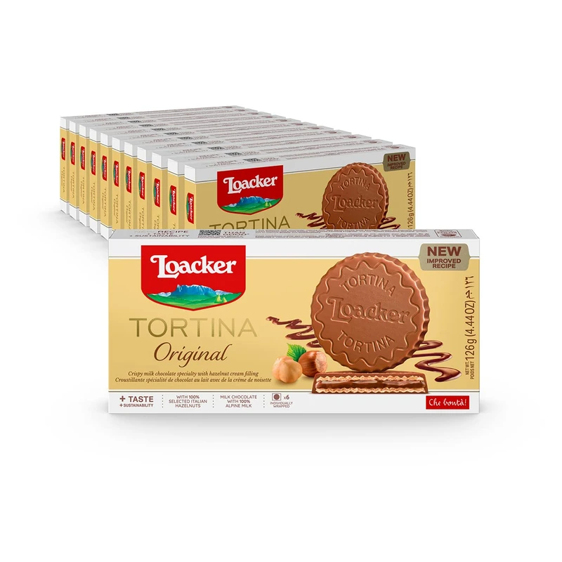 Loacker Tortina, Milk Chocolate Hazelnut Flavour, Box of Chocolate Biscuits, Classic Italian Biscuits, All Natural Ingredients, Pack of 12 x 126 g