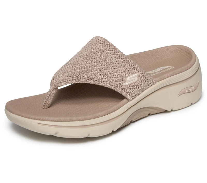 Skechers Women's Go Walk Arch Fit 2.0 Sandal Carrie Sandals/Thong Sandals, Taupe Textile, 4 UK