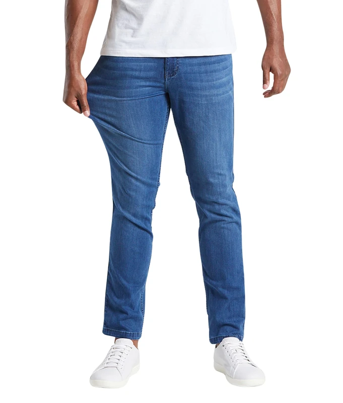 Mugsy Men's Jeans - Classic Fit Stretch Denim Jeans for Men - Comfortable & Flexible Pants for Men - True to Size, Lake Blue Wash - Lake Shores, 34W x 30L
