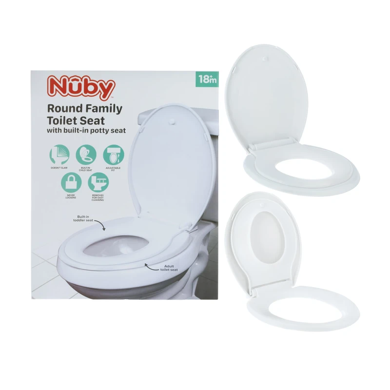 Nuby Round Family Toilet Seat - Built-in Potty Seat, Fits All Round Toilets, Secure and Wiggle-Free, Easy to Install and Remove, Ideal for Stress-Free Bathrooms