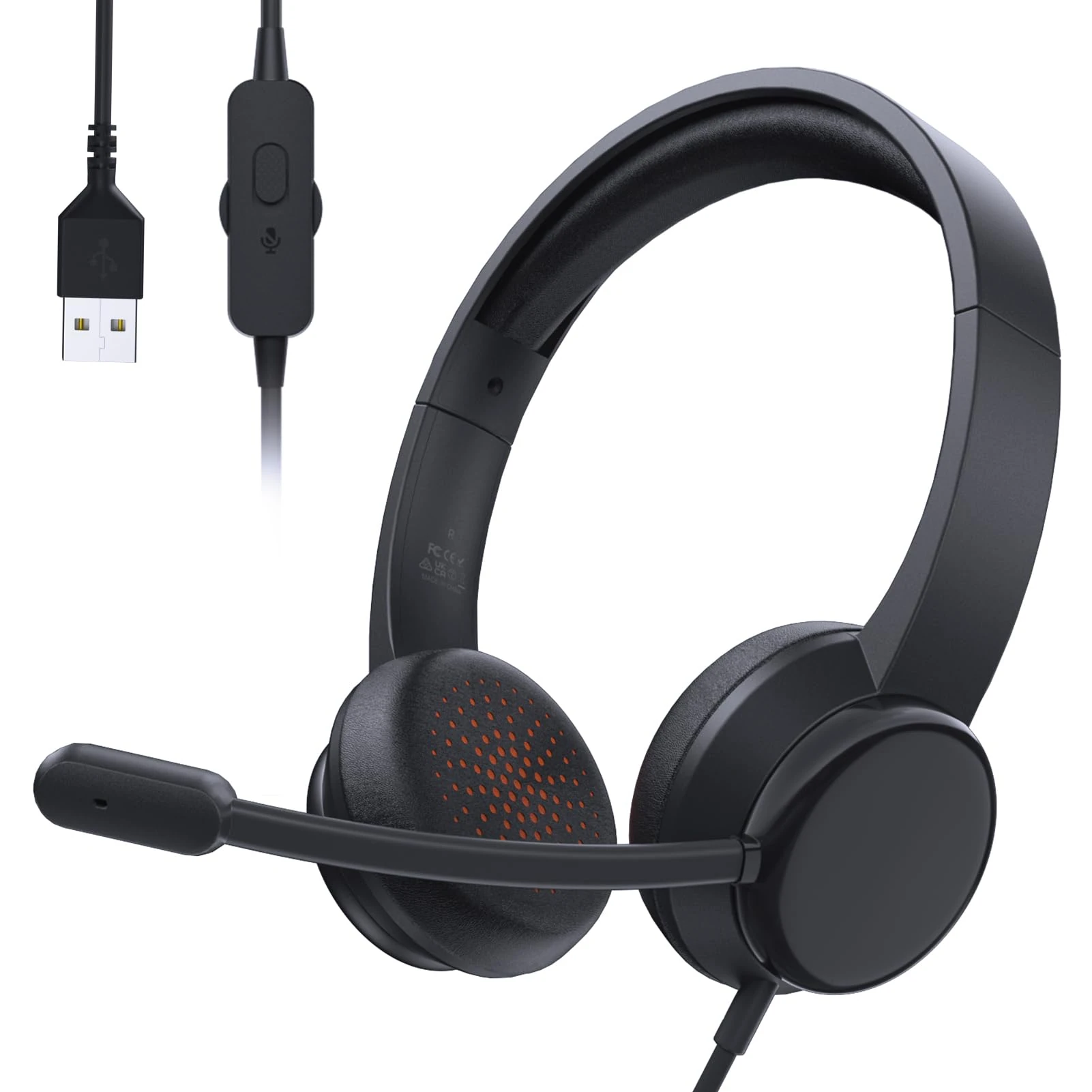 syndesmos Headsets with Microphone for PC, USB Headsets with Noise Cancelling Mic, Wired Office Computer Headsets for Skype, Call Center, Zoom, Teams, Games, Teaching