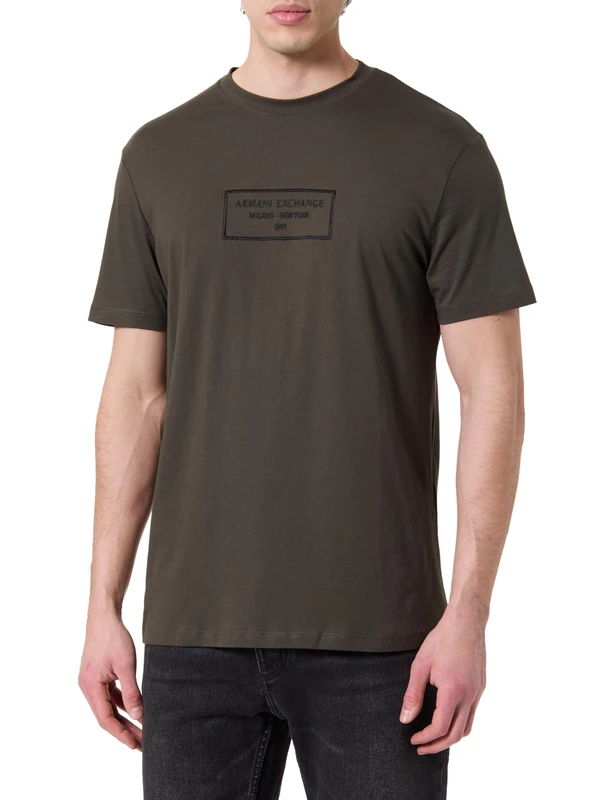 Armani Exchange Men's Urban Heights, Sustainable, Embroidered Logo Lettering, Regular Fit, Black, S, Black Ink, S