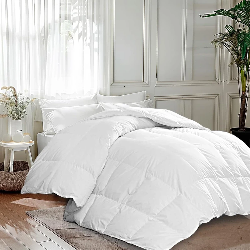 Martha Stewart Luxurious Goose Feathers Down Fiber Comforter Twin Size 100% Cotton Duvet Insert, Hotel Quality Hypoallergenic Comforter, 43 oz All Seasons Medium Warmth 68 x 90 Inch White