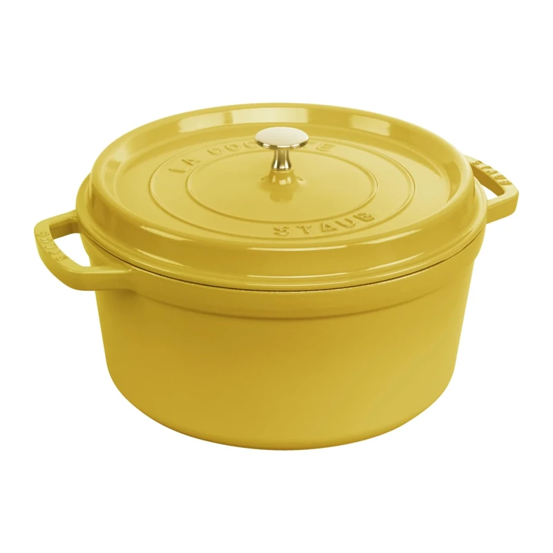 STAUB Enamelled Cast Iron Casserole Dish with Lid, Suitable for All Heat Sources Including Induction, 5 to 7 People, Round, 28 cm, 6.70 L, 7 kg, Lemon