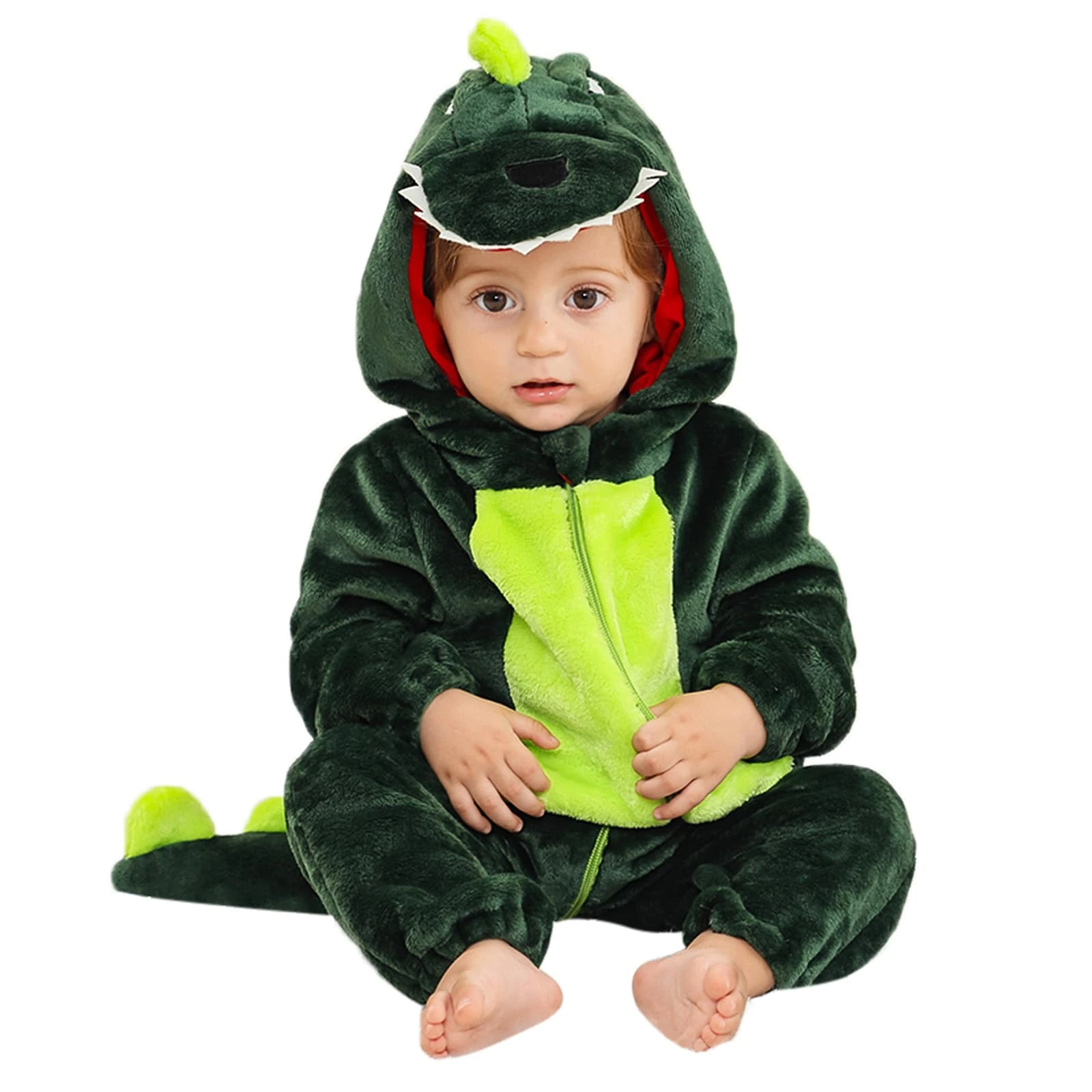 YloveM Unisex Baby Dinosaur Costume Newborn Girls Boys Rompers Zipper Jumpsuit Autumn Winter Flannel Toddler One Piece Hooded Sleepsuits