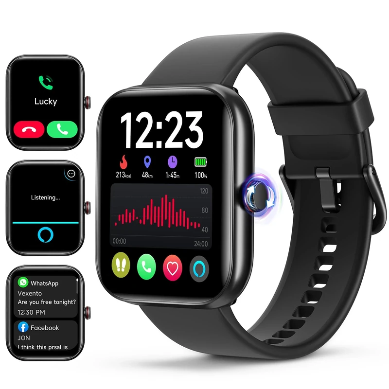 WMK Smart Watches for Men Women, 1.91" Fitness Tracker Smartwatch (Answer/Make Call) with Heart Rate Sleep Monitor Alexa Built-in, Pedometer Waterproof 115 Sport Modes, Health Watch for Android & iOS