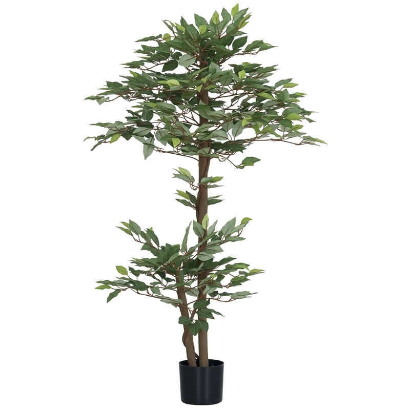 Outsunny Artificial Tree Plant Ficus Height 1.5 m Trunk Branches Liana Lichen Leaves Large Realism Pot Included