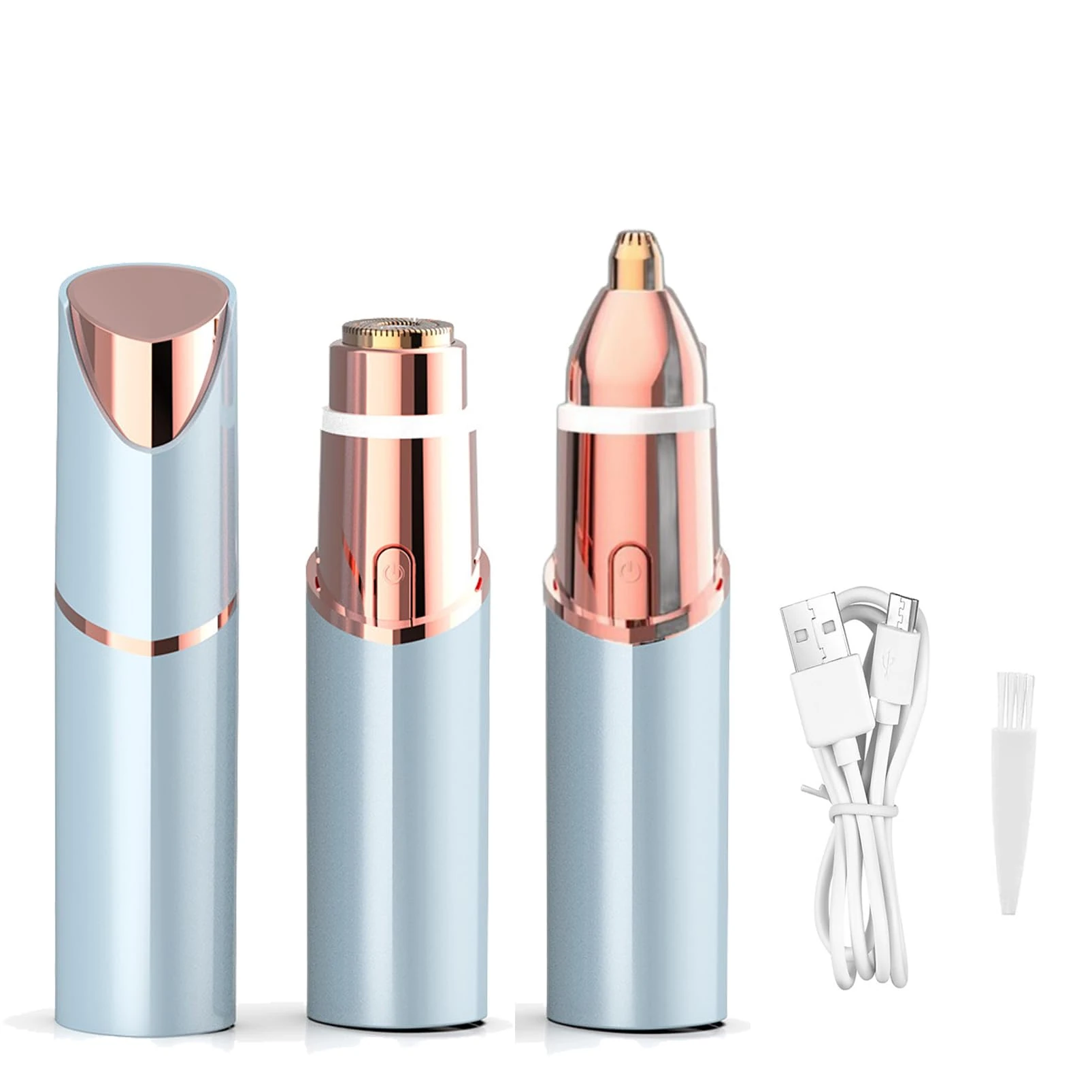 Face Hair Remover for Women, 2 in 1 Eyebrow Trimmer & Facial Hair Remover, Rechargeable Lady Shaver, Waterproof Blade Painless Women Trimmer for Upper Lips, Nose Hair, Face Body Peach Fuzz