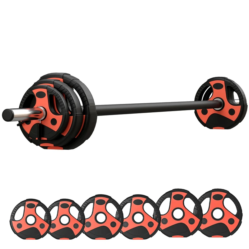 SPORTNOW 20kg Barbell Weights Set, Solid One-Piece Barbell Bar, Adjustable Weight Set, No-Joint Design Weight Lifting Strength Training Equipment for Home Gym Exercise, Max Load 50kg