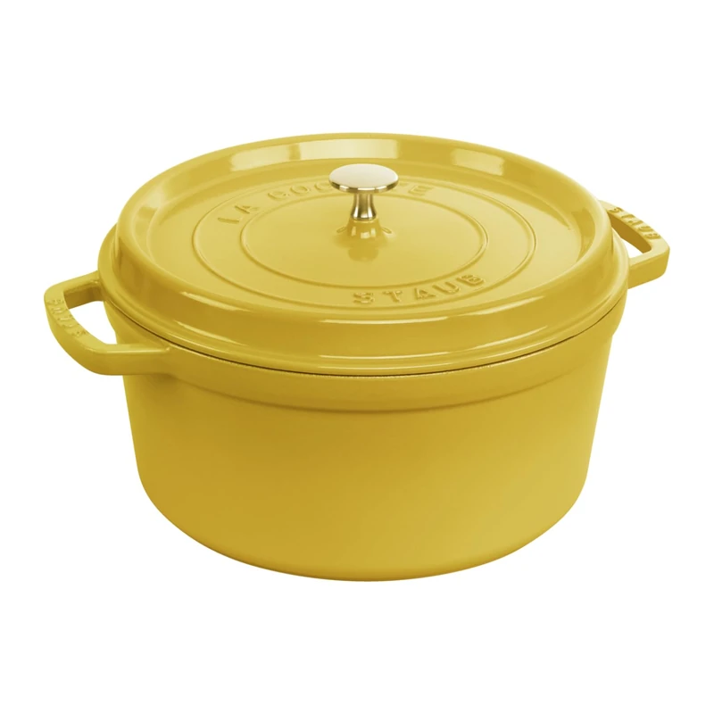STAUB Enamelled Cast Iron Casserole Dish with Lid, Suitable for All Heat Sources Including Induction, 4 to 5 People, Round, 26 cm, 5.2L, Lemon