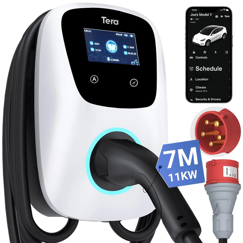 Tera Smart EV Charger 11 kW Type 2 Wallbox with 7 m Cable