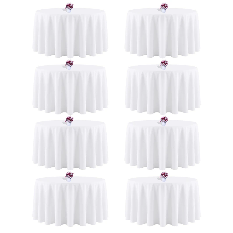CKIKU 90 Inch White Round Tablecloth, 8 Pack