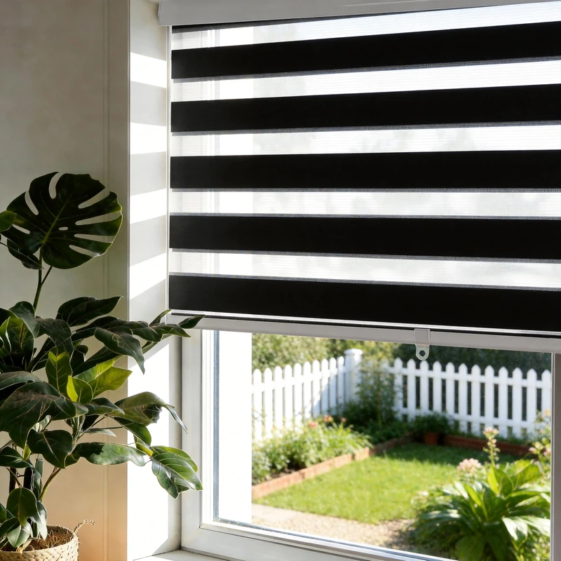 JIANGPIN TEXTILE Cordless Zebra Blinds for Windows Free-Stop Zebra Shades Dual Layer Light Filtering Blackout Shades Room Darkening Window Blinds for Home (30" W X 72" H, Black)