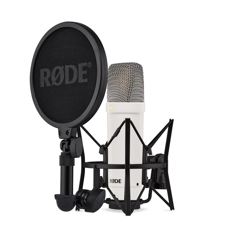 RØDE NT1 Signature Series Large-diaphragm Condenser Microphone with Shock Mount, Pop Filter and XLR Cable for Music Production, Vocal Recording, Streaming and Podcasting (White)