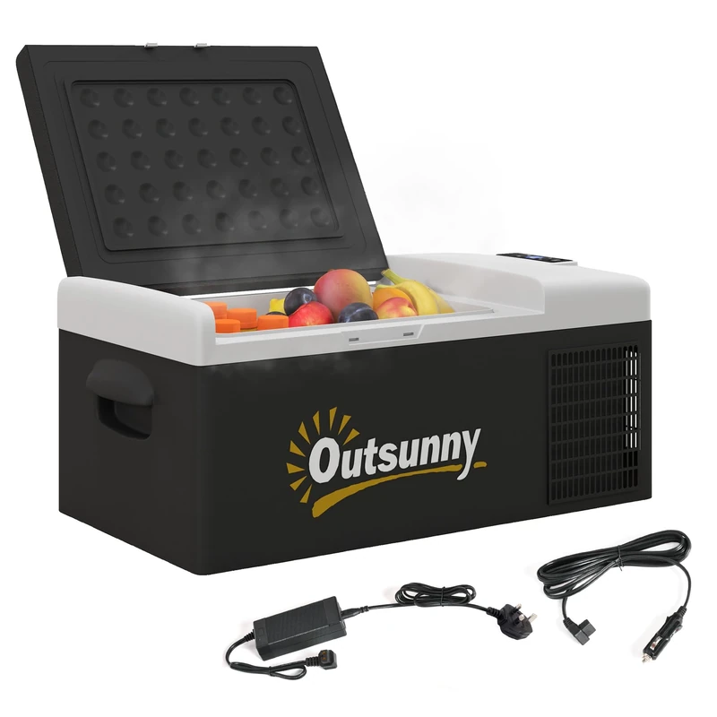 Outsunny 16L Car Refrigerator, Portable Compressor Camping Fridge Freezer with 12/24V DC and 100-240V AC for Car, RV and Camping Use, Down to -20℃, Black