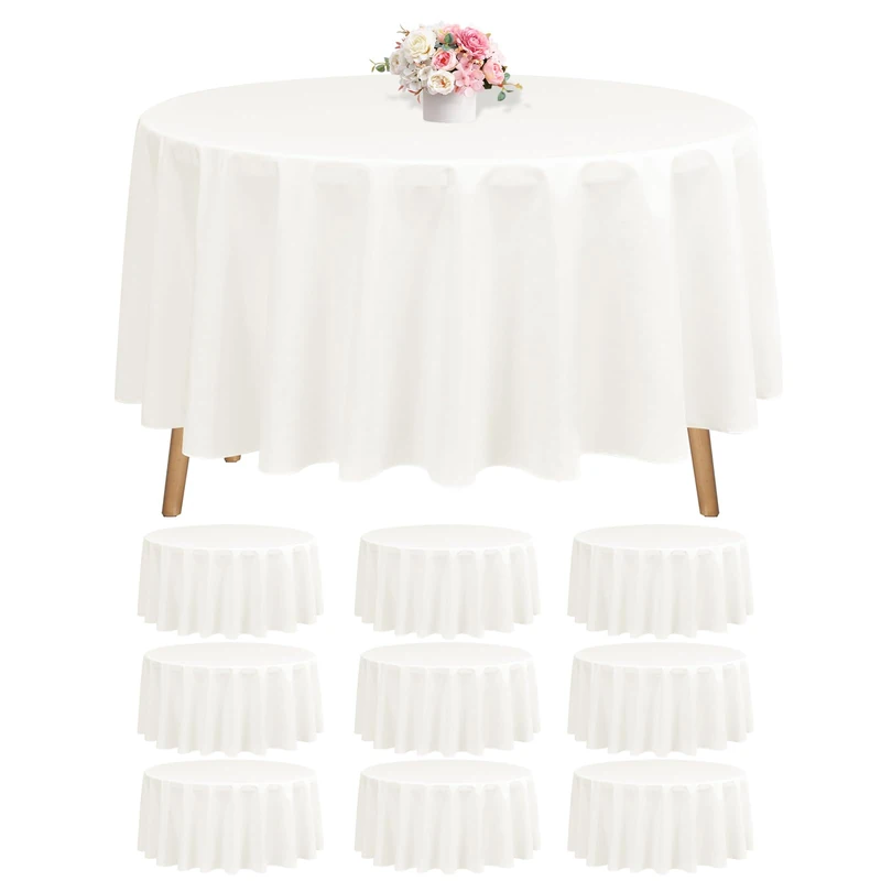 10 Pack Ivory Round Tablecloth 90 Inch Tablecloths,Stain and Wrinkle Resistant Polyester Circle Table Cloth,Washable Fabric Ivory Round Tablecloth for Wedding Banquet Party