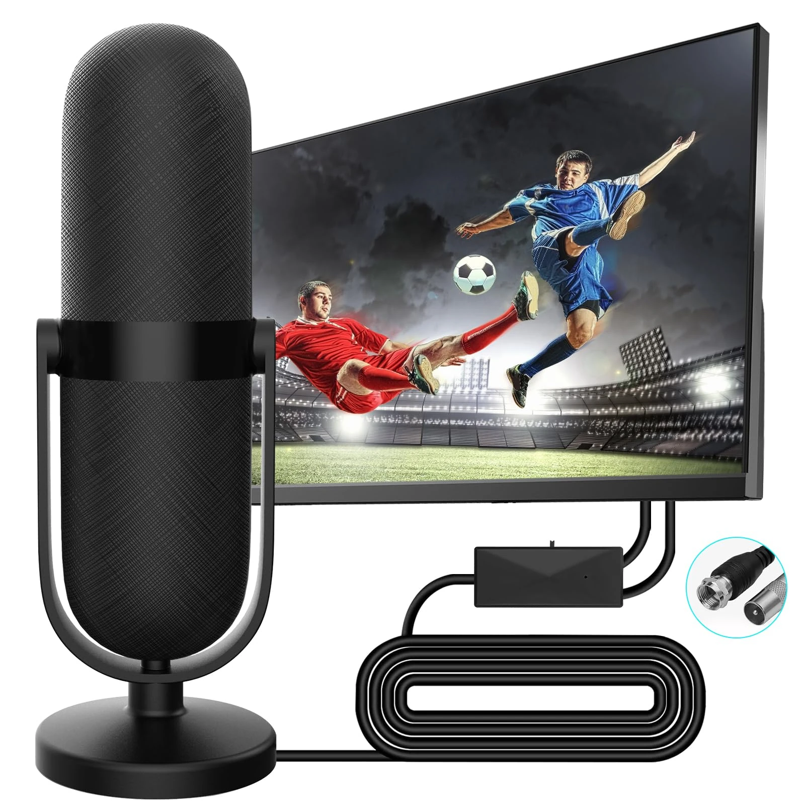 AXFEE High Gain Indoor TV Aerial with Signal Booster, Long Range Reception Freeview Digital TV Aerial for 4K 1080P VHF/UHF Radio with Magnetic Base/16.4FT Coax Cable