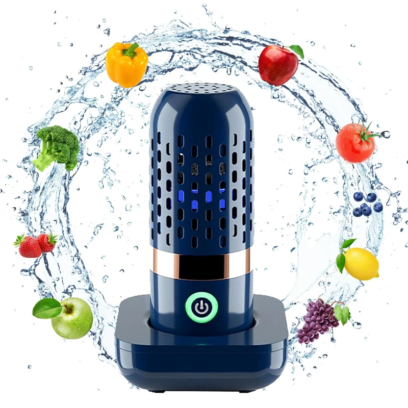 Fruit and Vegetable Washing Machine, Portable 3000 mAh Capsule Shape, Ultrasonic Vegetable Cleaner with OH Ion Cleaning Technology, USB Rechargeable for Cleaning Fruits, Vegetables, Tableware (Blue)