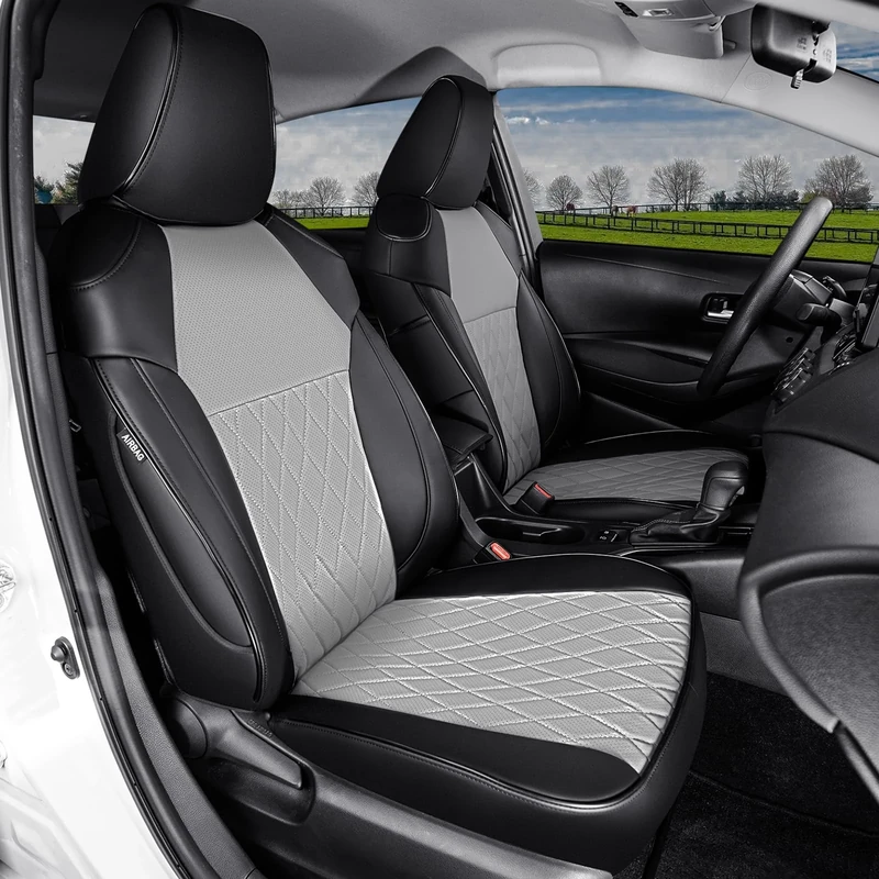 CustomCover Fits Corolla Car Seat Cover Compatiable with Toyota Corolla for Select 2020 2021 2022 Corolla LE Hybrid & 2023-2025 XLE Hybrid,Full Set Black&Grey-Leather