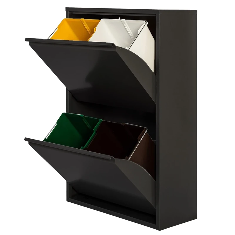 JOBGAR 4 x 17L (68L) Metal Waste and Recycling Bin - Matt Black - PAT 4