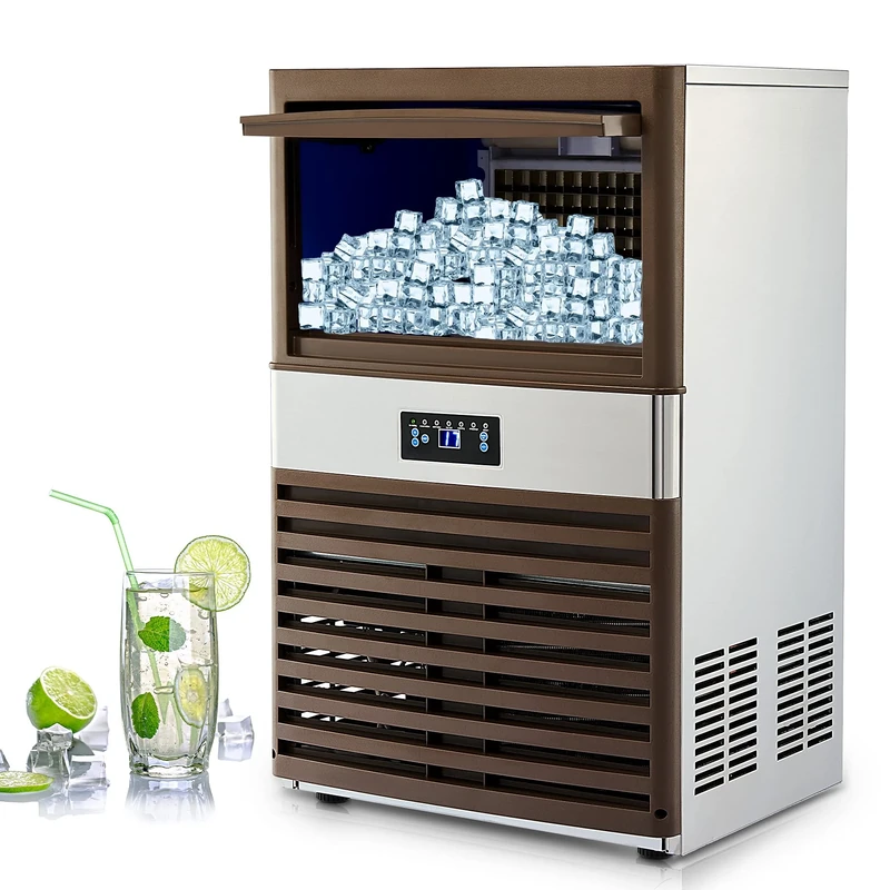 WILPREP Commercial Ice Machine, Industrial Ice Maker Machine, Freestanding Stainless Steel Ice Cube Machine with 15kg Ice Storage Capacity(88.45KG 195LB/24H)