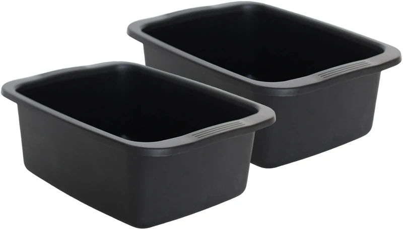 START Kit 2 Pieces Rectangular Black Bowl Plastic Bowl Capacity 10L Multi-Purpose Bowl 42 x 31 x 15.5 cm