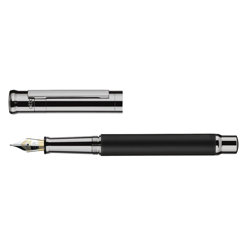 Otto Hutt Design 04 028-20234 Fountain Pen Black with Matt Lacquered Barrel Fittings and Cap Sleeves Satin Brass Additional Ruthenium Coated Steel Nib Size F
