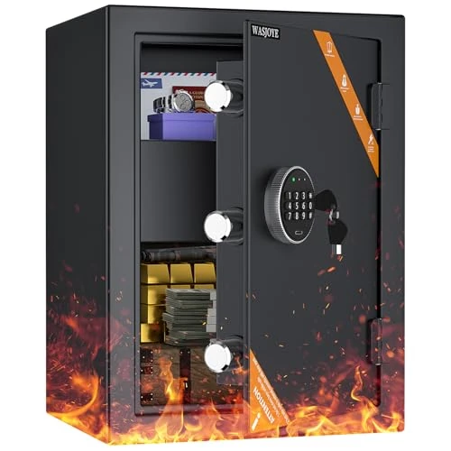 WASJOYE Fireproof Cabinet Safe Box, 2.5 Cubic Feet Security Home Safe with Digital Keypad Safety Key Lock, Type-C Port & Alarm System, Smart Cabinet Safes Box for Home Office Hotel Medicine Storage