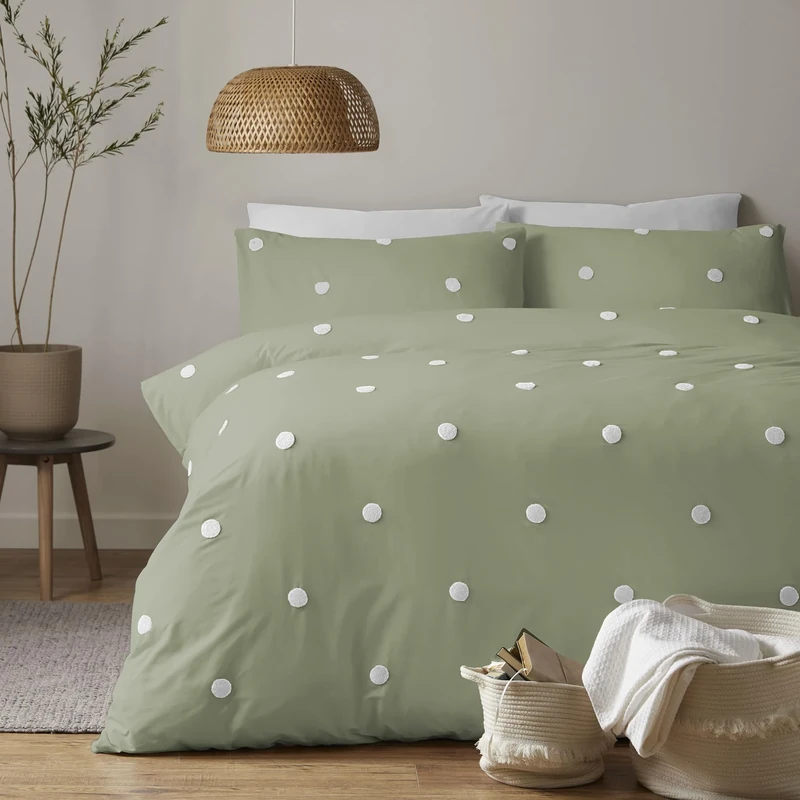 Appletree Signature Duvet Cover Set Double – Dot Garden Design – 100% Cotton Bedding – Sage Green with White Polka Dots – Includes 1 Duvet Cover (200x200cm) & 2 Pillowcases (50x75cm)