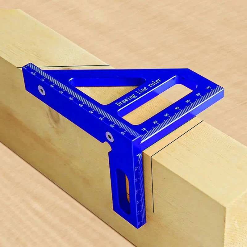 HEKOBAG 3D Multi Angle Measuring Ruler, 45/90 Degree Aluminum Alloy Woodworking Square Protractor, Miter Triangle Ruler High Precision Layout Measuring Tool Layout Scriber for Engineer (Blue)