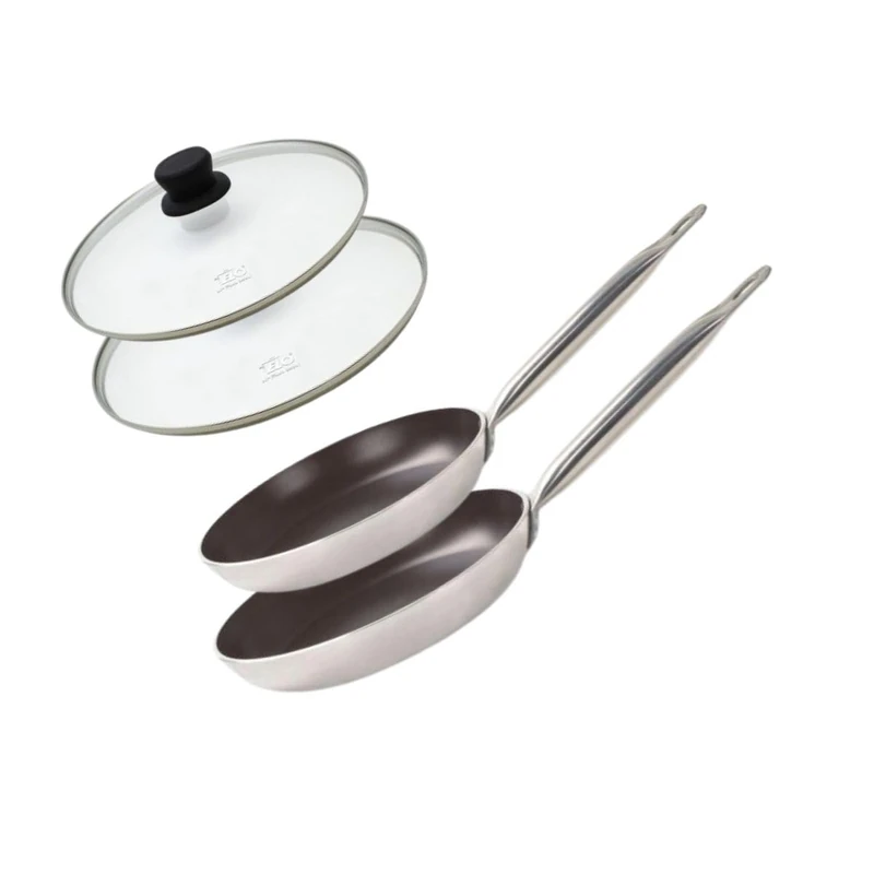 Elo 9803850 Set of 2 Aluminium Frying Pans and Glass Cooking Lids, Frying Pan, Induction Frying Pan, PFAS Free Pan, Aluminium, Stainless Steel, Glass, Plastic, 28 x 5 cm