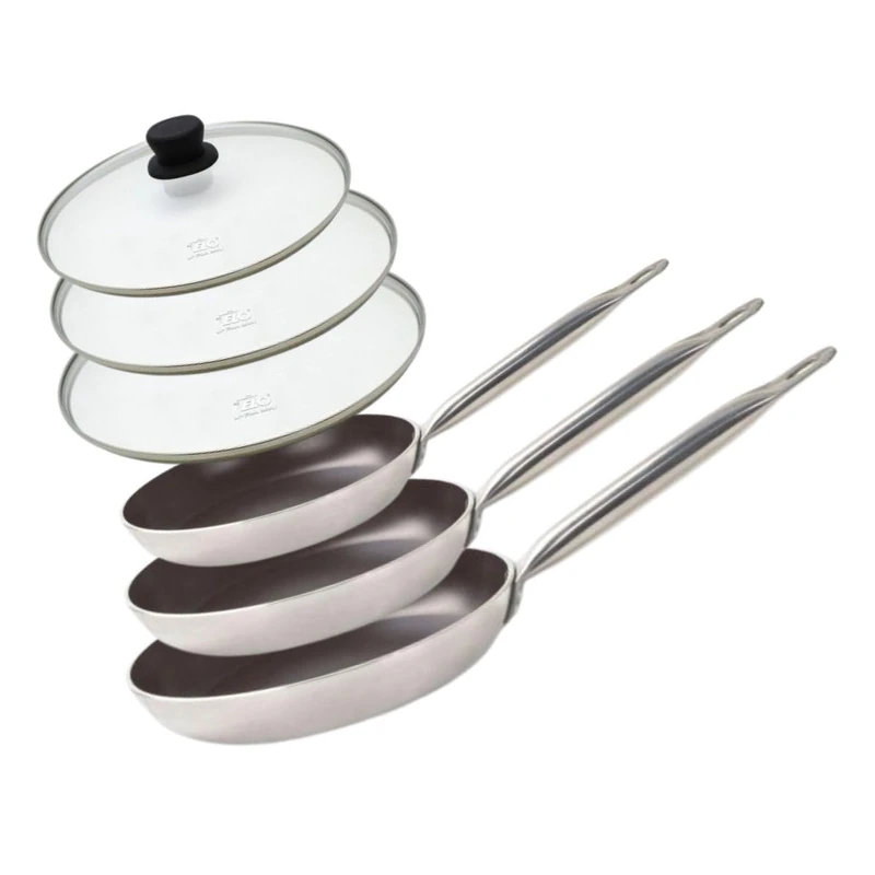 Elo 9804250 Set of 3 Aluminium Frying Pans and Glass Cooking Lids, Frying Pan, Induction Frying Pan, PFAS Free Pan, Aluminium, Stainless Steel, Glass, Plastic, 32 x 5.5 cm - Image 1