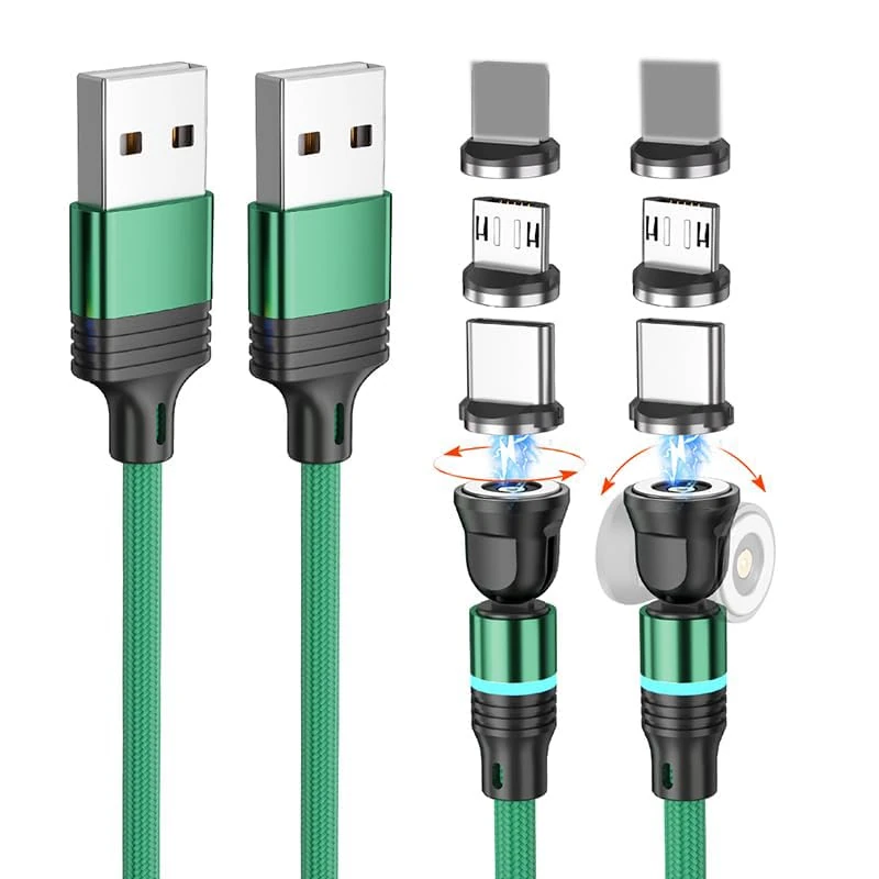 360° & 180° Magnetic Charger 3-in-1 Phone Charger Cable - USB C & Micro USB, 3.3ft * 2 Pack for iPhone/Samsung