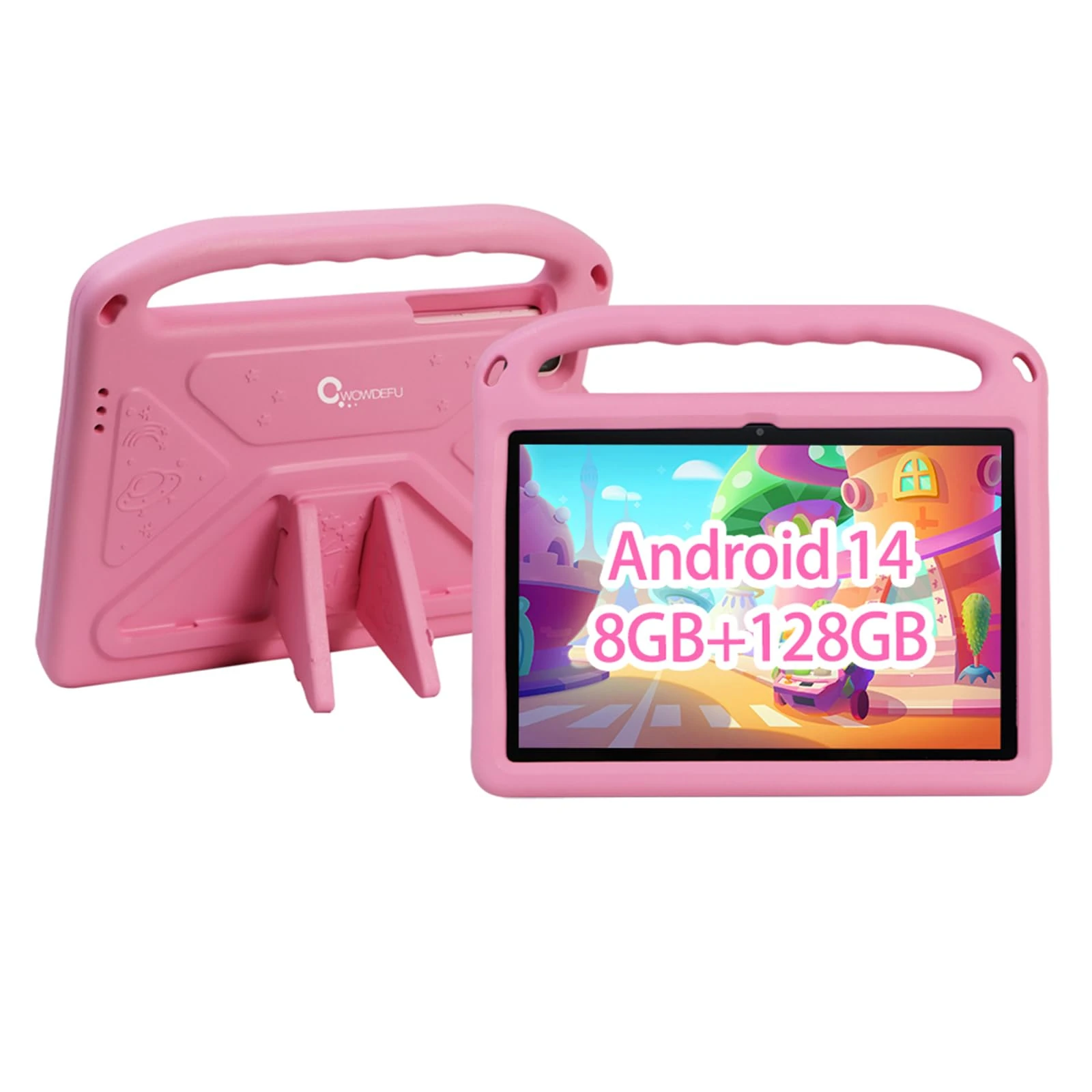 CWOWDEFU Android 14 10 inch Kids Tablet,8GB+128GB Up to 1TB,Tablet for Kids with Family Link Parental Control,Touch Tablets for Children WiFi 6,Learning Tablets for Toddlers,Shockproof EVA Case (Pink)