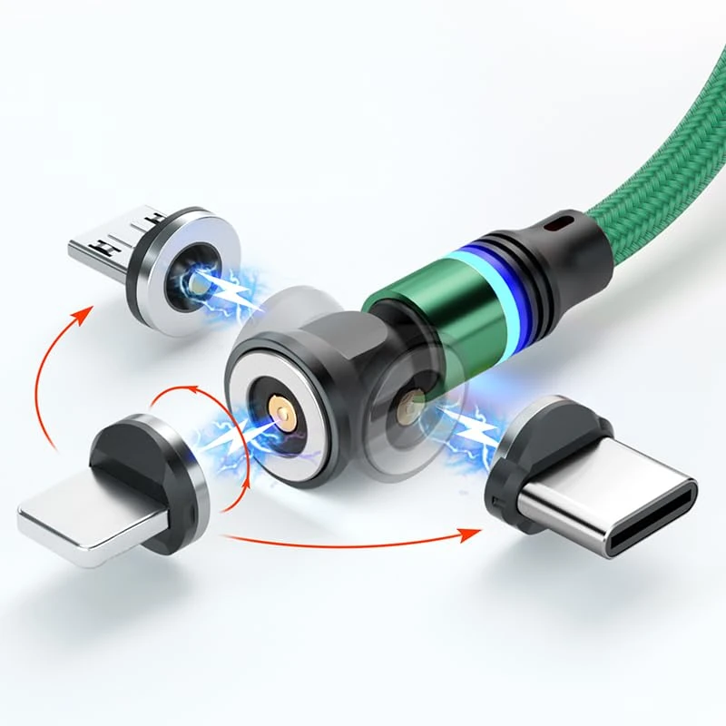 BITHAI 540° Fast Charging Magnetic data Cable 2 Pack Magnetic Charging Cable Type C, Micro Usb, iProducts connectors(6.6ft*2) (3.3ft)