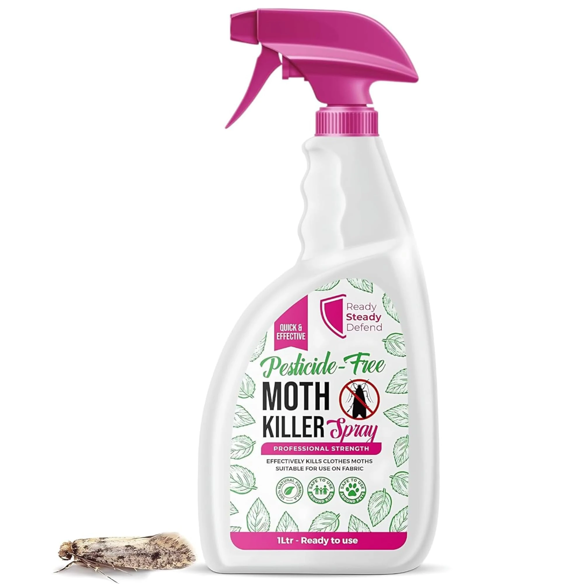 Moth Killer Spray 1 Litre Repellent Protects Carpets, Clothes & Wardrobes From Moth Infestations | Non Staining & Low Odour | Kills on Contact | Effective & Easy to Use | Plant Based Formula
