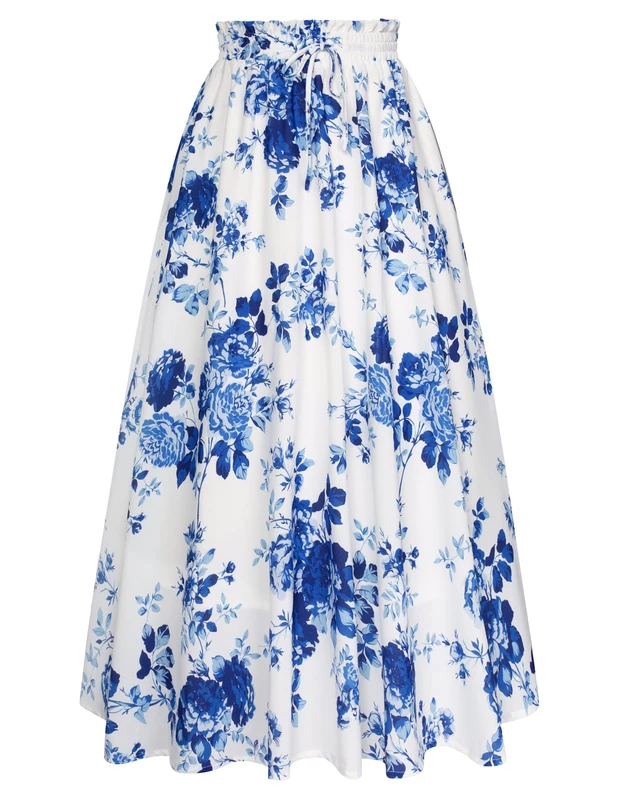 Scarlet Darkness Victorian Maxi Skirts for Women Summer Floral Long Skirt with Pockets, Azure Mist, S - Image 1