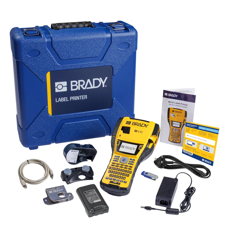 Brady M410 Portable Label Printer Kit - Industrial Labelling Machine for Harsh Environment Labels - High-Performance Adhesive - incl. Case, Battery, UK Power Cord and Label Cartridge - replaces BMP41
