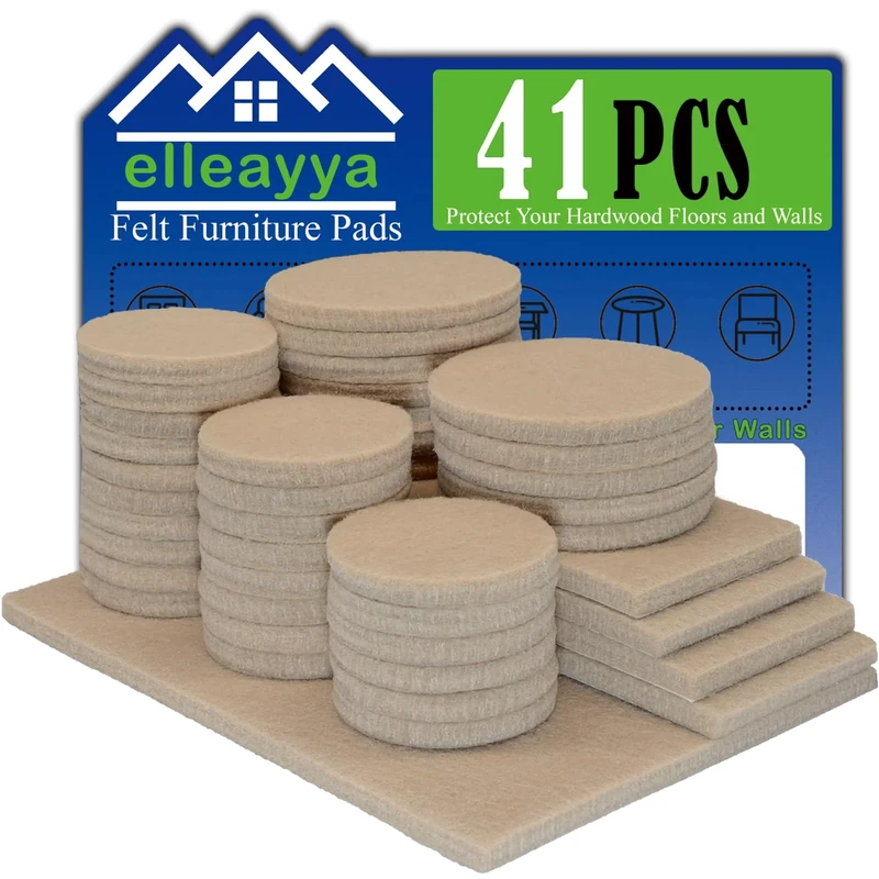 Large Felt Pads for Furniture(38.1mm&50.8mm Round,44.5 * 127mm&139.7 * 127mm Strip,Self-Adhesive),Large Furniture Pads Provide Best Chair Leg Floor Protectors,41PCS Beige