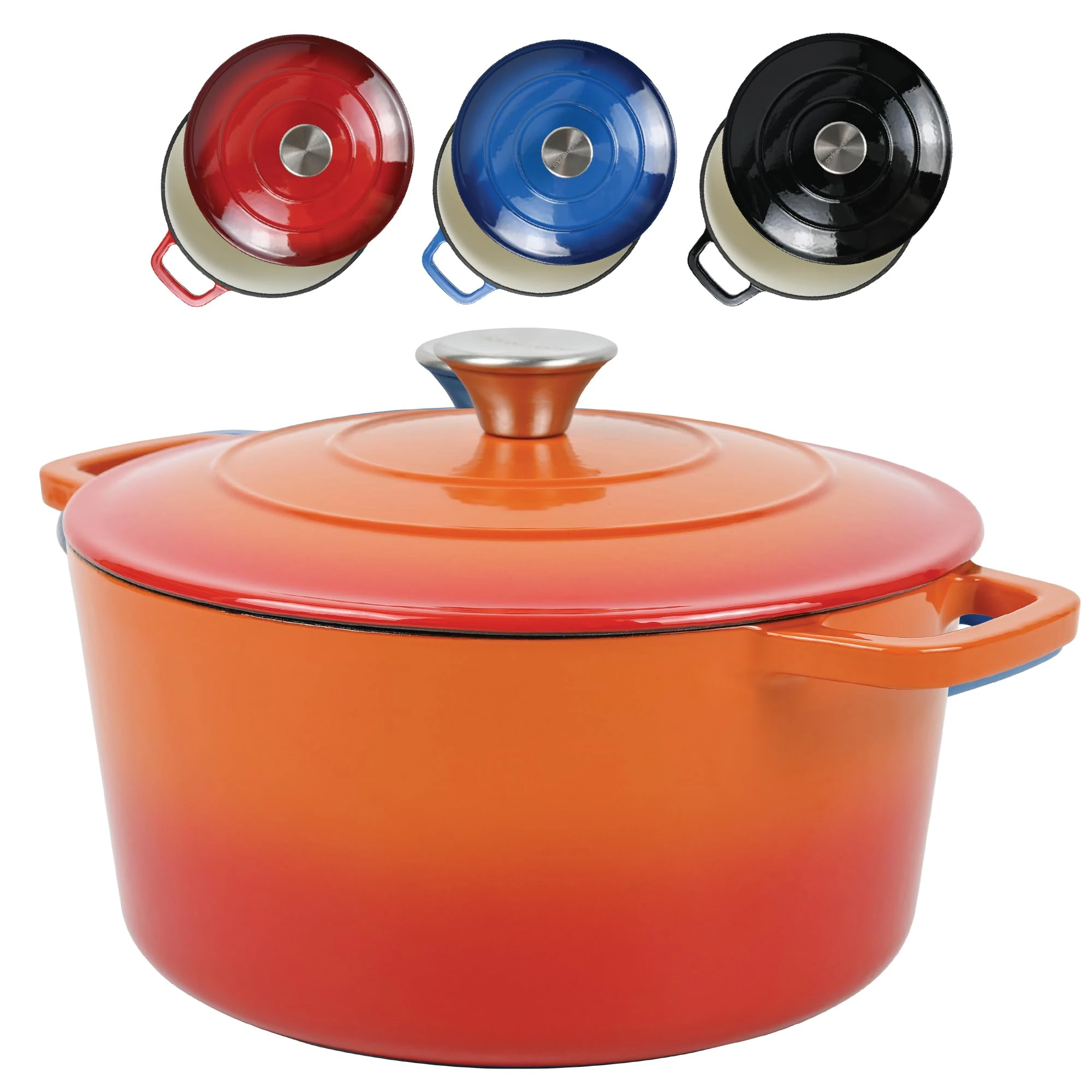 ANDREW JAMES Cast Iron 5L Round Casserole Dish with Lid – Enamel Coated Dutch Oven for Bread Baking, Stews, Roasting & Braising – Oven Proof Cast Iron Pan, No Seasoning Required (Orange)