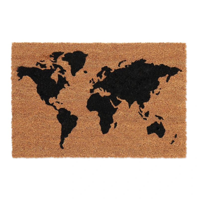 Relaxdays Coconut Doormat, Non-Slip, Welcome Mat with Map, Indoor & Outdoor, Dirt Trap, 1.5 x 60 x 40 cm, Natural/Black, Coco