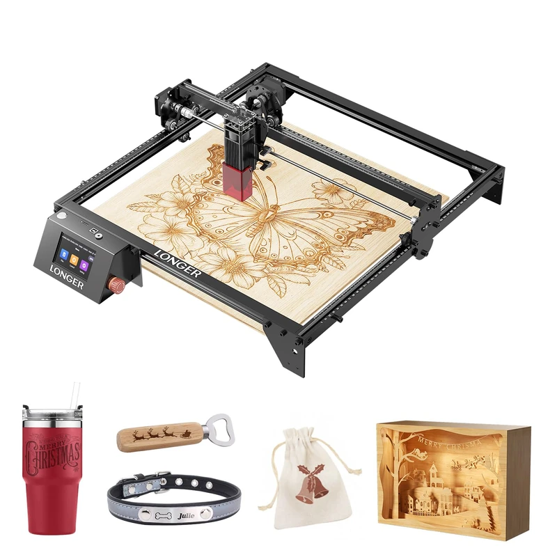 Longer 5W Laser Burner with Control via TF Card, USB, Wi-Fi (IP) and app, Offline Operation, up to 24,000 mm/min and 3.5 inch Color Touch Screen.