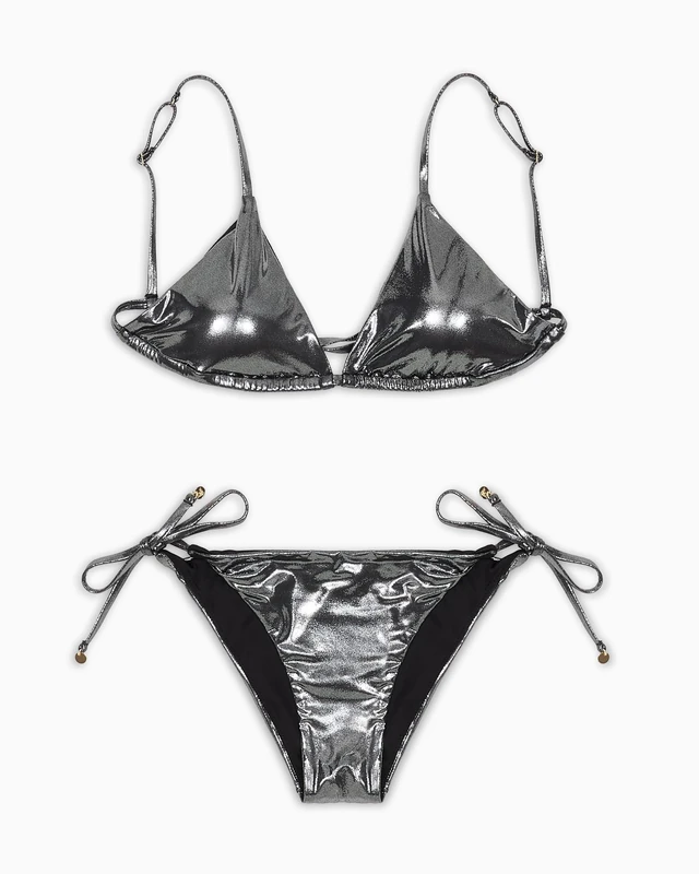 Emporio Armani Woman Micro Foil Dot Triangle Bikini Black L