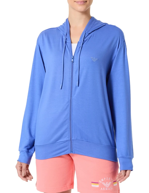 EMPORIO ARMANI Woman Viscose Fleece Hoodie Zip Sweatshirt Violet M