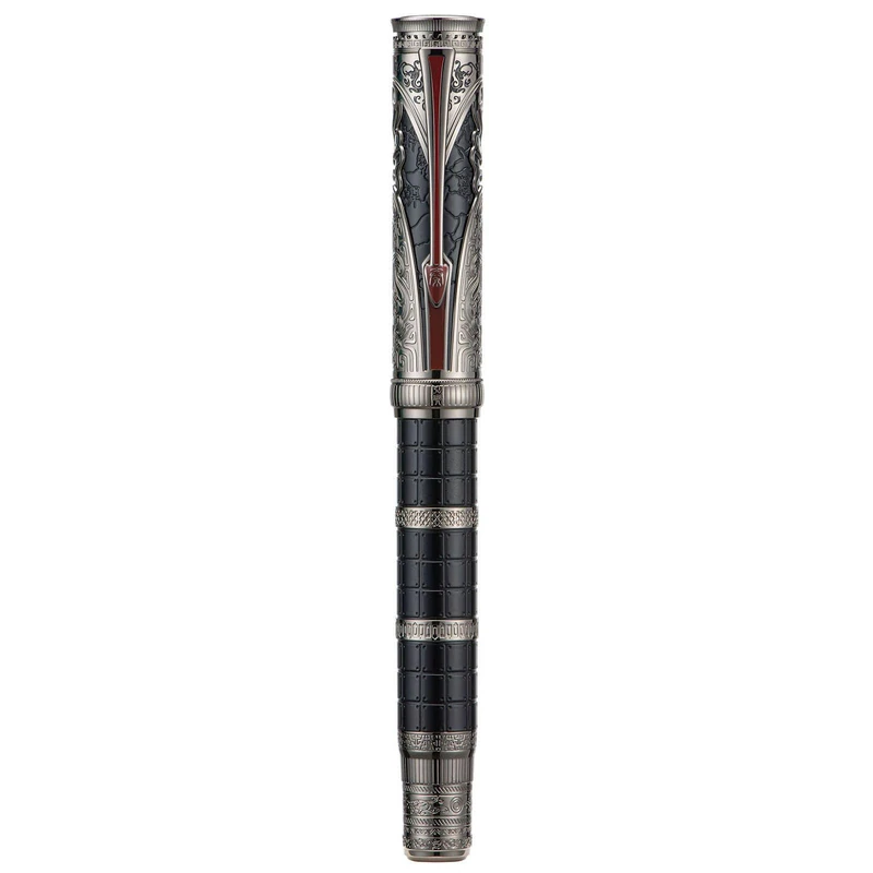 Hongdian D5X Fountain Pen - Black Fine Nib, Qin Dynasty Retro Chinese Totem Engraving - Smooth Writing with Converter and Pen Box Set