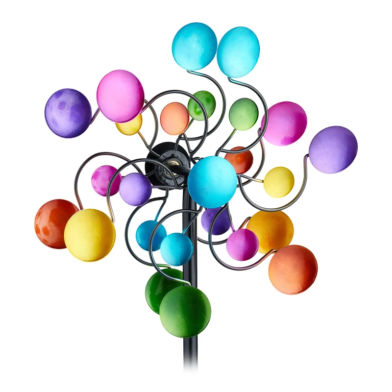 Relaxdays Wind Wheel for the Garden, Windmill Plug, Ground Spike, HWD: 120 x 30 x 12.5 cm, Iron, Wind Whirly, Colourful
